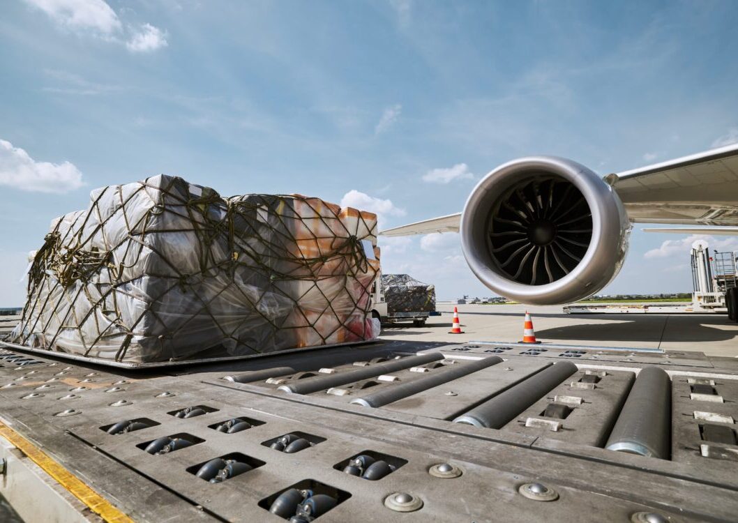 Preparation,Freight,Airplane,Before,Flight.,Loading,Of,Cargo,Containers,Against