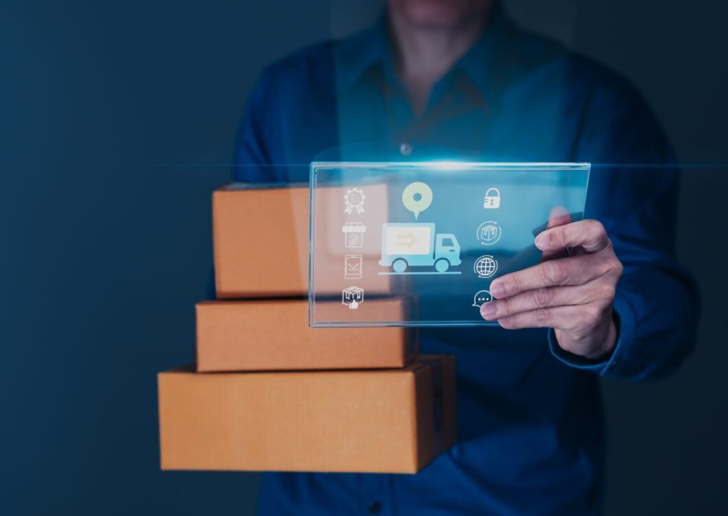 Man,Tracks,His,Shipment,With,A,Tablet,Displaying,A,Package
